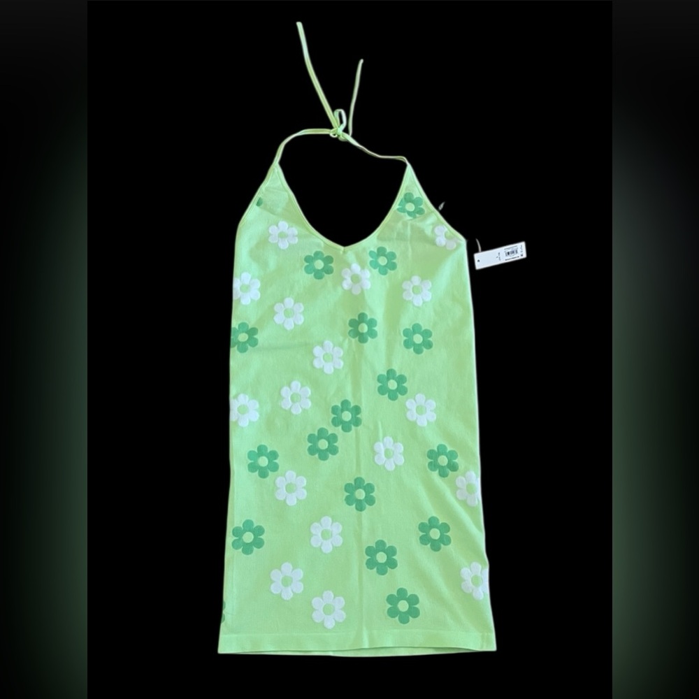 New No Boundaries ribbed mini halter dress Green Floral size large 11 - 13